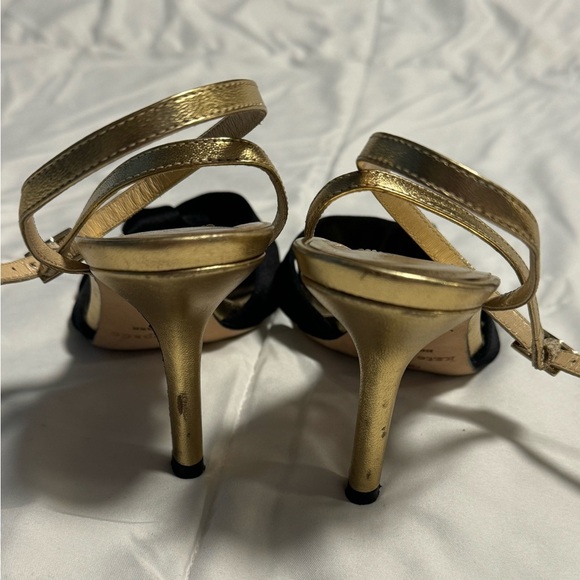Kate Spade New York Black Satin Knot Detail Gold Elegant Classy Heels 5.5 Italy - Picture 7 of 16